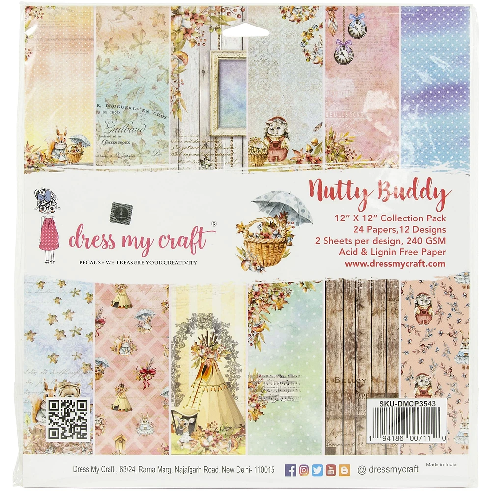 Dress My Craft Single-Sided Paper Pad 12"X12" 24/Pkg-Nutty Buddy