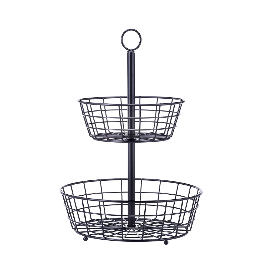 SunnyPoint Black 2 Tier Countertop Fruit Basket Stand