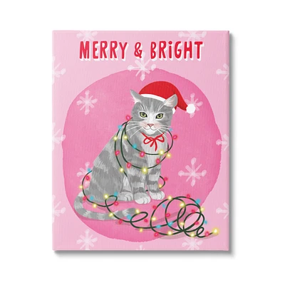 Stupell Industries Merry & Bright Christmas Cat Lights Canvas Wall Art