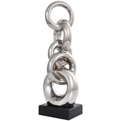 17" Silver Ceramic Abstract Stacked Chain Link Sculpture