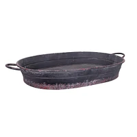 33.5" Oval Distressed Metal Tray with Handles