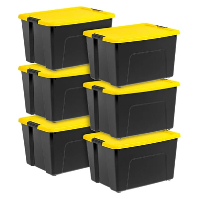 IRIS® 60qt. Buckled Black Boxes with Yellow Buckle Lids, 6ct.