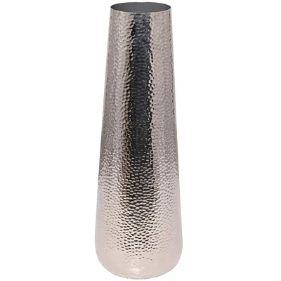 31" Silver Aluminum Tall Hammered Vase