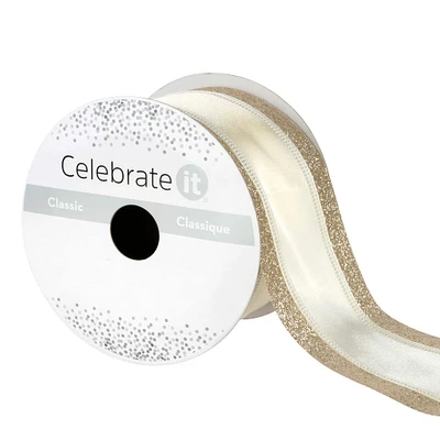 2.5" x 3yd. Satin Glitter Wired Ribbon by Celebrate It™ Classic