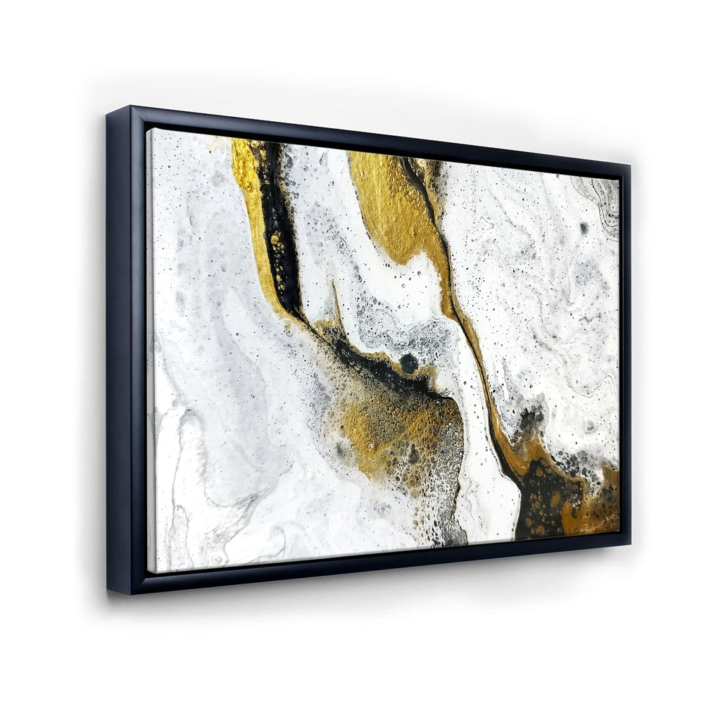 Designart - Gold and Black on White Acrylic Marble