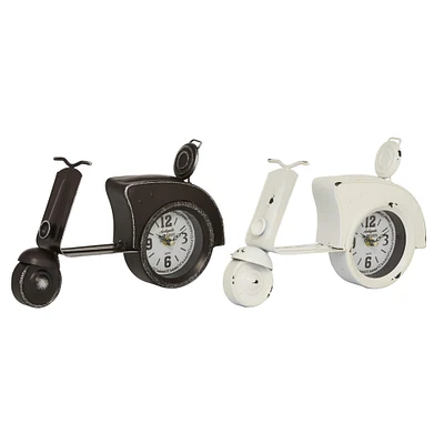 13" Black & White Metal Country Cottage Scooter Clock Set