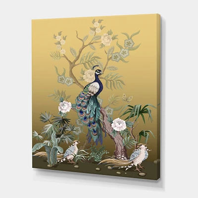Designart - Chinoiserie With Birds and Peonies VI - Traditional Canvas Wall Art Print