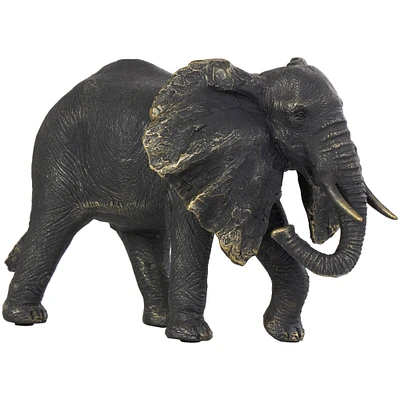 10" Bronze Polystone Elephant Sculpture with Gold Detailing