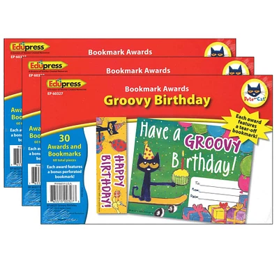 Edupress® Pete the Cat Groovy Birthday Bookmark Awards, 3 Packs of 30