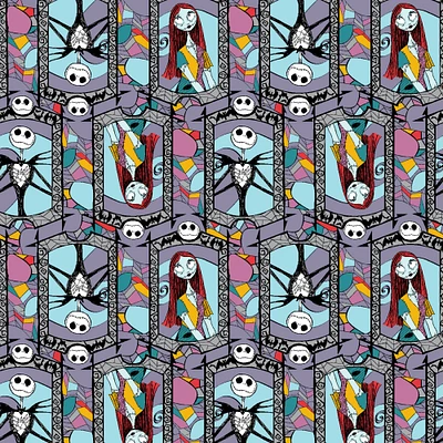 Disney® The Nightmare Before Christmas Sally & Jack Multicolor Stained Glass Cotton Fabric