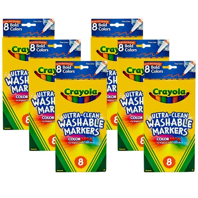 Crayola® Ultra-Clean Washable Bold Colors Fine Tip Markers, 6 Packs of 8