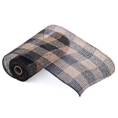 10" Black & Natural Plaid Poly Burlap Mesh by Celebrate It™