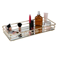 Elle Décor Satin Gold Mirrored Bottom Vanity Tray in Satin Gold