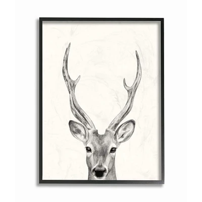 Stupell Industries Deer Portrait Grey Drawing Design Framed Wall Art