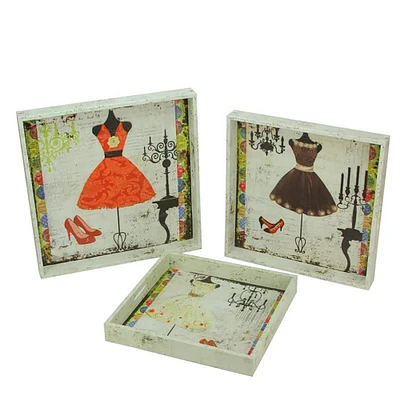 White Vintage Style Fashion & Dresses Square Serving Tray Set