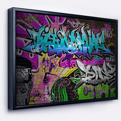 Designart - Graffiti Wall Urban Art - Abstract Street Art Framed Canvas Print