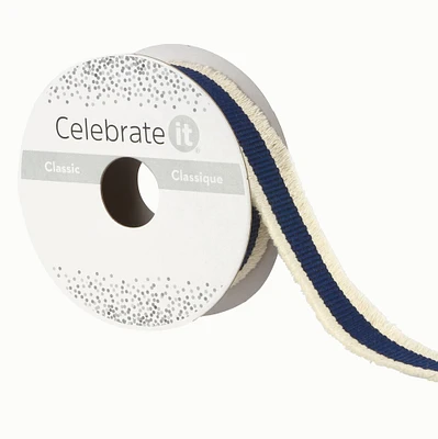 7/8'' x 5 yd. Navy and White Fringe Ribbon by Celebrate It®