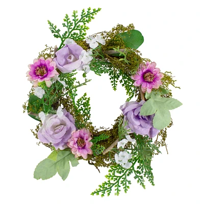 8" Pink & Purple Rose & Foliage Spring Wreath