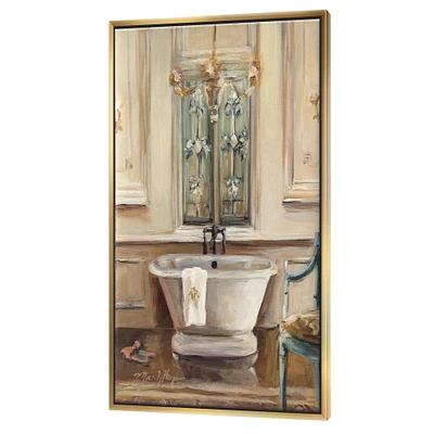 Designart - Vintage Paris Bathtub Painting - Traditional Bathroom Canvas in Gold Frame