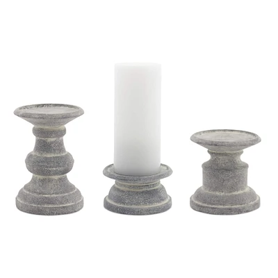 Gray Terra Cotta Candle Holder Set, 3.5", 6.25" & 8.5"