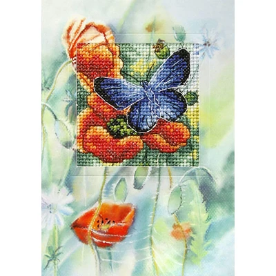 Orchidea Complete Counted Cross Stitch Kit - Greetings Card Flowers And Butterfly
