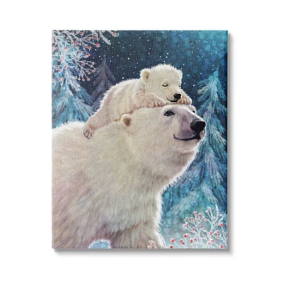 Stupell Industries Polar Bear & Cub Winter Scene Canvas Wall Art