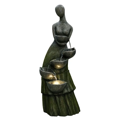 39" LED Modern Woman Tiered Outdoor Garden Water Fountain