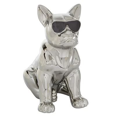 CosmoLiving by Cosmopolitan Silver Ceramic Glam Sculpture, Dog 12" x 6" x 10"