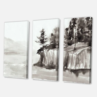 Designart - Monochrome Cliffs By The Lake - Nautical & Coastal Canvas Wall Art Print