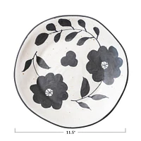 11.5" Black & White Floral Organic Edge Stoneware Plate