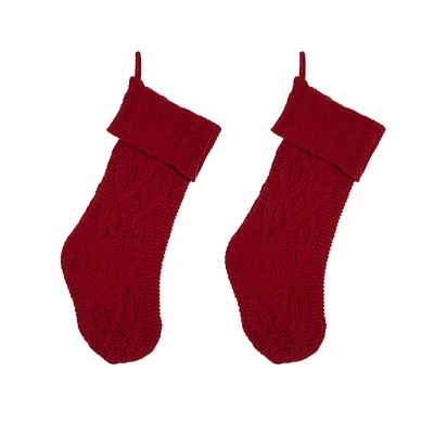 Glitzhome® 22" Knitted Red Christmas Stockings, 2ct.