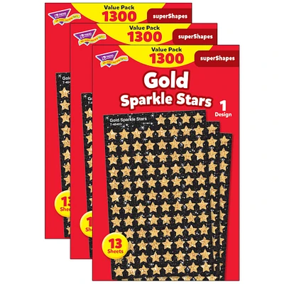 Trend Enterprises® superShapes Gold Sparkle Stars, 3 Packs of 1,300