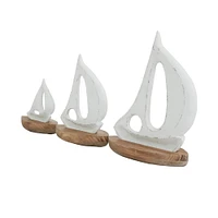 Set of 3 White Wood Coastal Sculptures, 11" x 8" x 5"