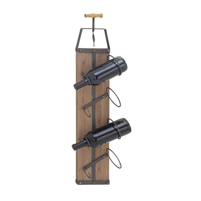 32" Brown Wood Industrial Wine Rack