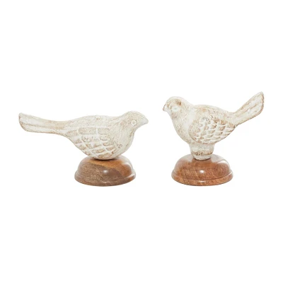 Set of 2 Brown Mango Wood Farmhouse Bird Sculpture, 7", 5"