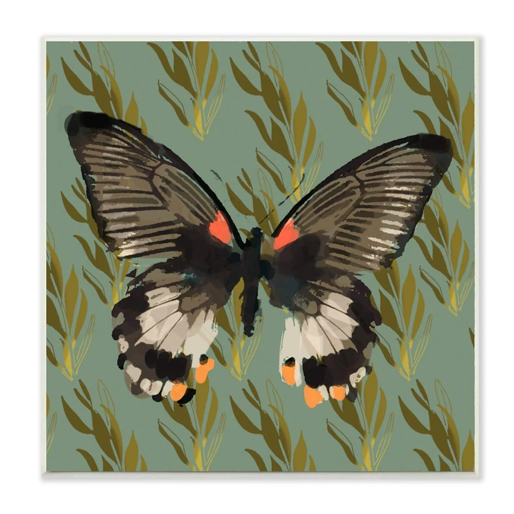 Stupell Industries Butterfly On Gold Pattern Abstract Design,12" x 12"
