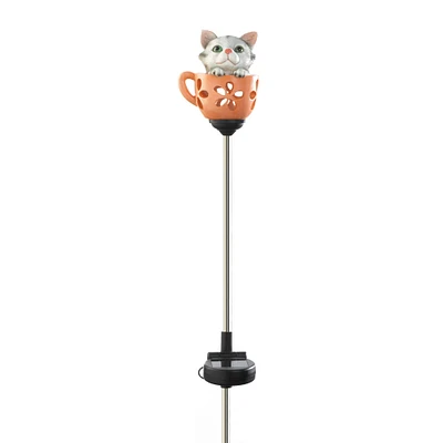 30.5" Kitten in Cup Solar Garden Stake