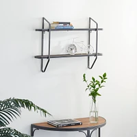 Black Iron and Wood Industrial Wall Shelves, 23" x 32" x 6"