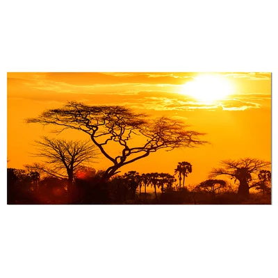 Designart - Orange Glow of African Sunset - Extra Large Wall Art Landscape