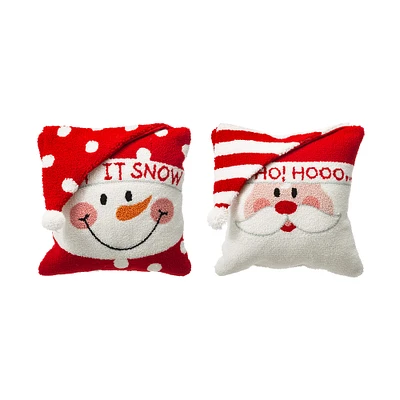 Glitzhome® Hooked 3D Santa & Snowman Pillow