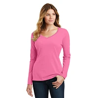 Port & Company® Fan Favorite™ Colors Long Sleeve Ladies V-Neck T-Shirt