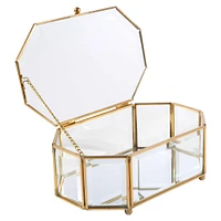 Home Details Large Gold Vintage Mirrored Bottom Octagonal Glass Keepsake Box