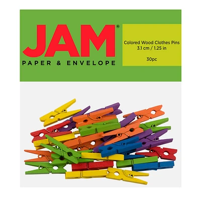 JAM Paper 1.125" Colorful Wood Clip Clothespins, 30ct.