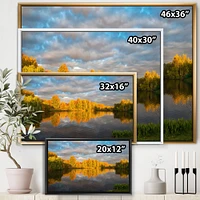 Designart - Autumn Sunset Reflection On Lake In The Park - Traditional Canvas Wall Art Print in Black Frame