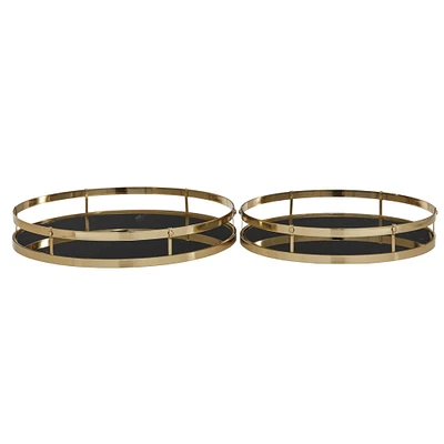 CosmoLiving by Cosmopolitan Set of 2" Gold Metal Glam Tray, 14", 16"