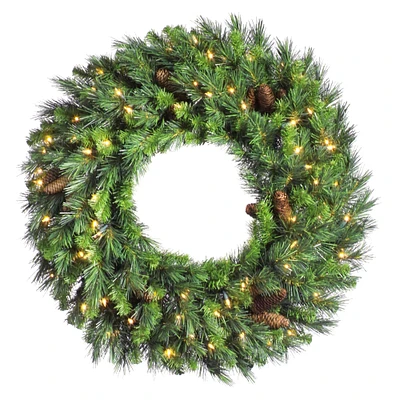 30" Cheyenne Pine Wreath With Pinecones, Clear Dura-Lit® Mini Lights