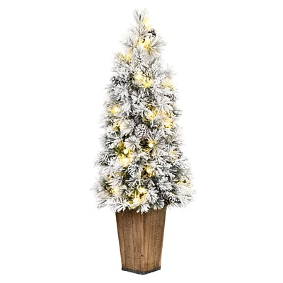 4.5ft. Pre-Lit Flocked Kimball Pine Artificial Christmas Tree in Decorative Planter, Warm White Dura-Lit™ LED Lights