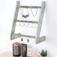 3-Tier Rustic Wood Farmhouse Wall Hanging Ladder Towel Rack