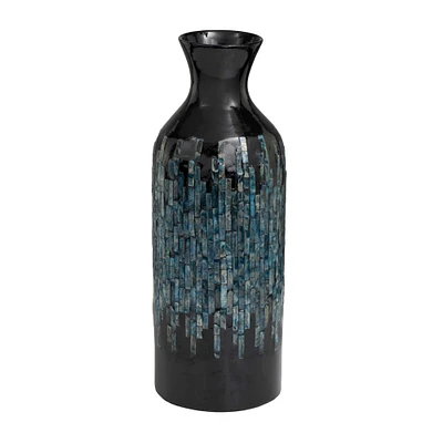 20" Black Capiz Shell Handmade Vase with Blue Ombre Design