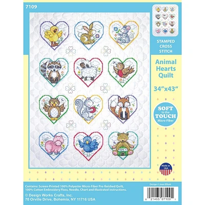 Design Works™ Animal Hearts Stamped Quilt Cross Stitch Kit
